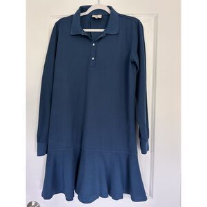 Tuckernuck Blue Polo Dress Womens M Long Sleeve Ruffle Hem Cotton Knit Preppy